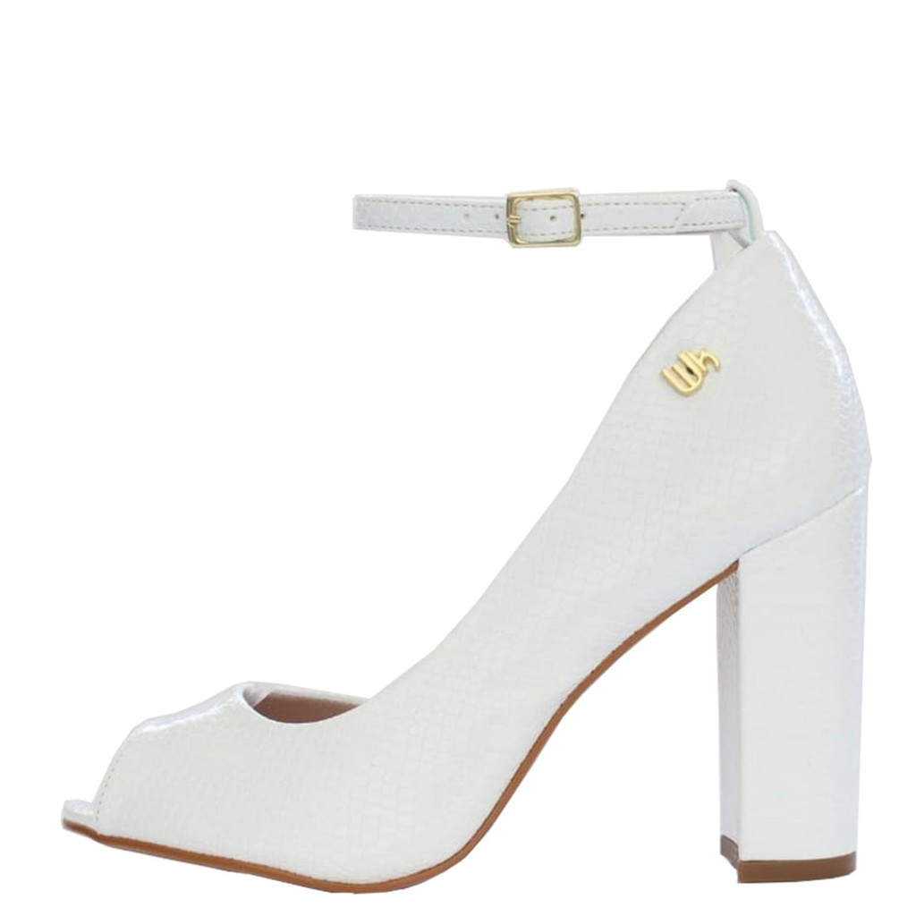 Peep toe sale salto grosso branco