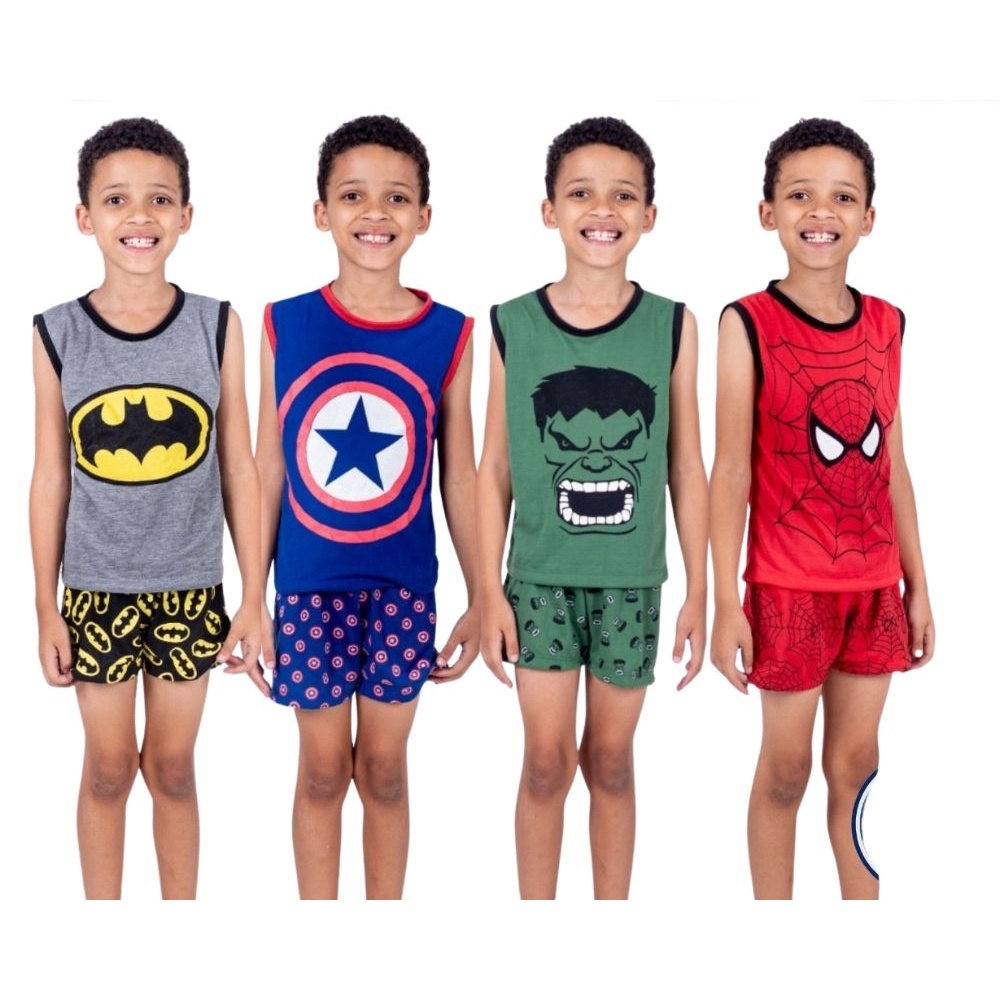Kit 4 Pijamas Infantil Regata Verão Super Herói/ Kit 4 Pijama Infantil em Oferta na Shopee