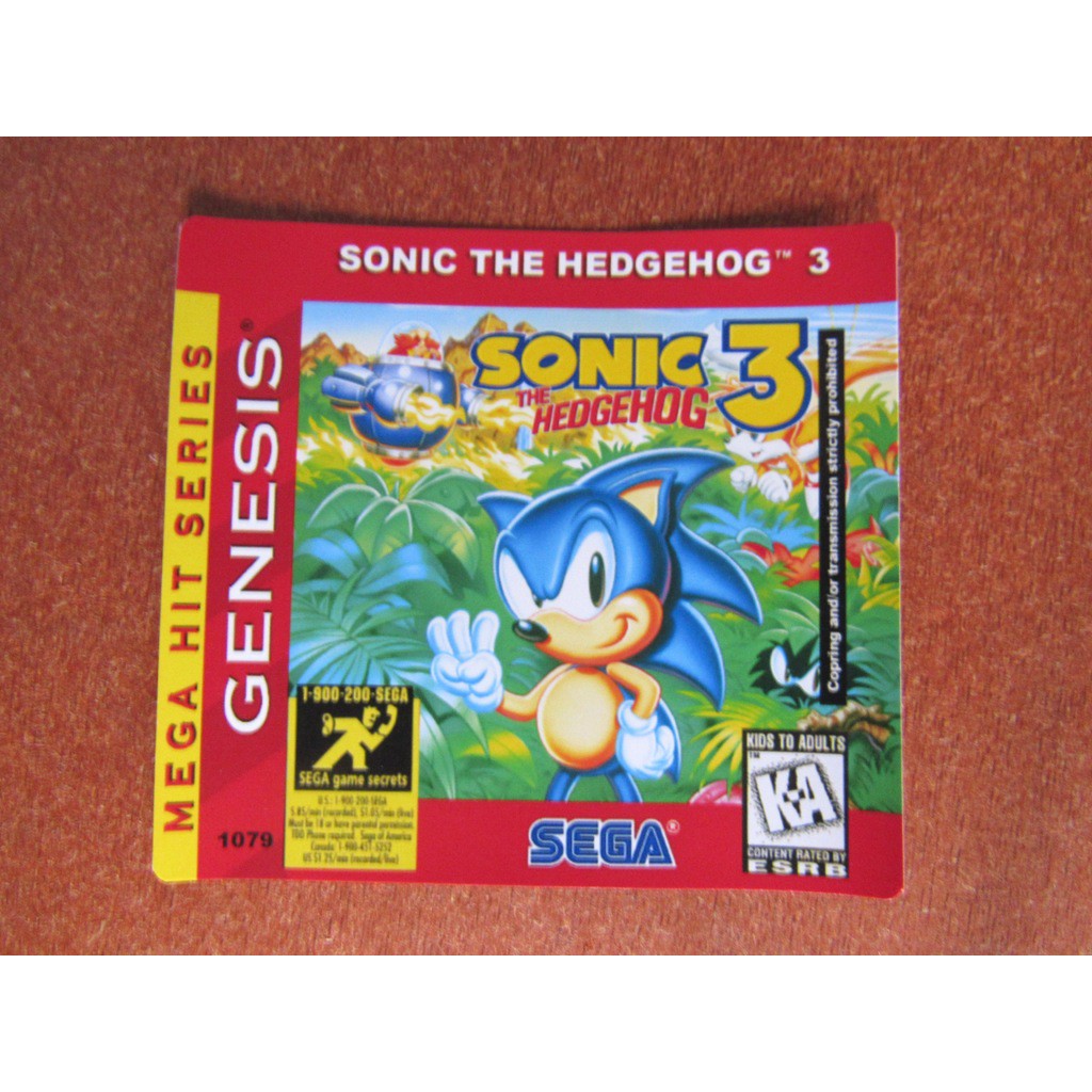 LABEL ETIQUETA ADESIVA SONIC THE HEDGEHOG 2 PARA CARTUCHO DE MEGA