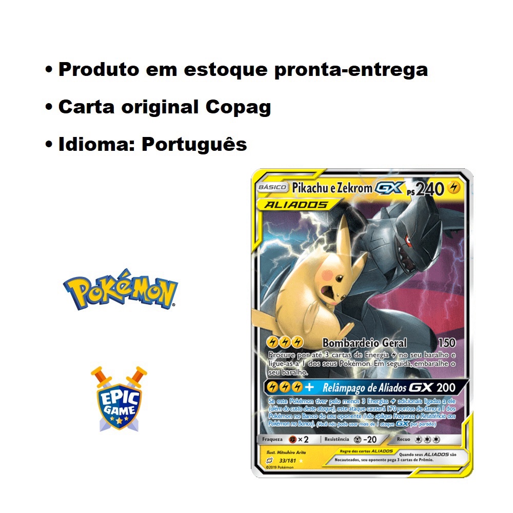 Carta Pokémon Lendário Zekrom Holográfico Original Copag
