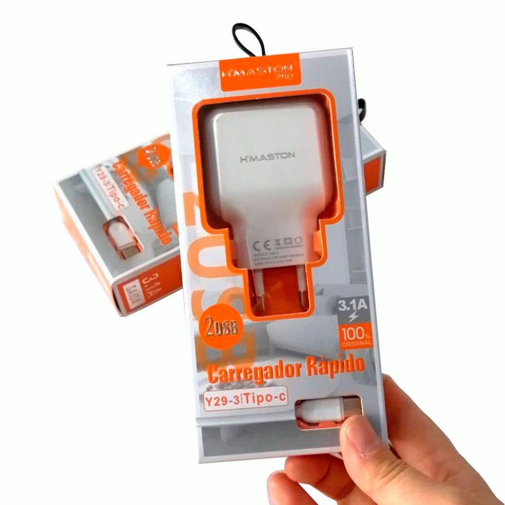 carregador super rapido type c/v8/ios 2usb 3.1a android Y29 H´maston