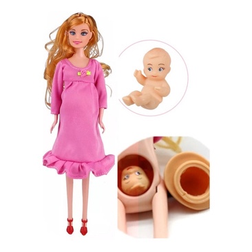 Boneca Nina Grávida e Bebê com Banheira e Acessórios