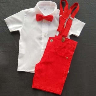 Conjunto infantil natal novo masculino contendo camisa short suspensório e gravata