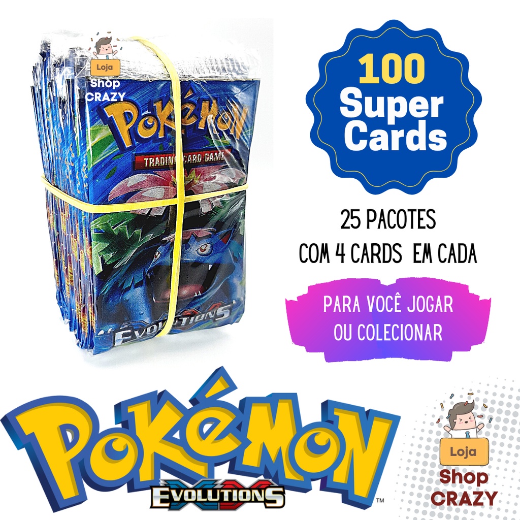 25 Cartões Pokémon Raros com 100 hp ou Superior (Lote Variado Sem