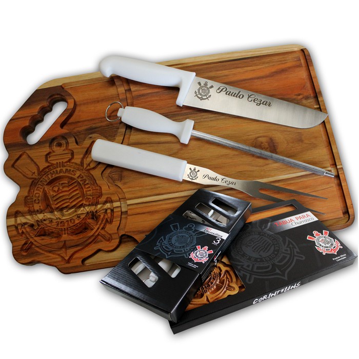 Tábua Churrasco Corinthians Personalizada com Kit Utensílios