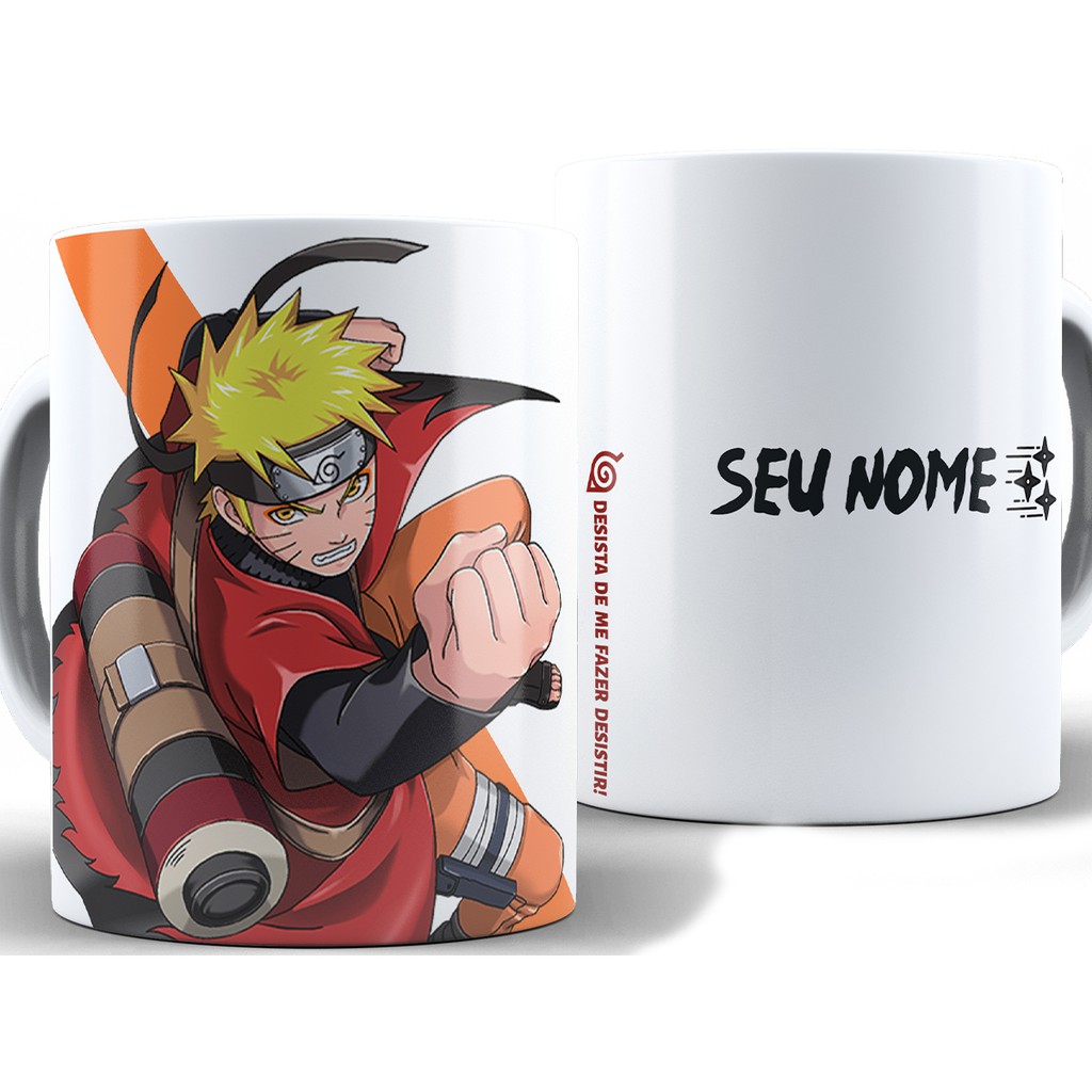 Caneca Naruto Personalizada Com Nome + Caixa - Xícara 325ML Porcelana Super Branca Cerâmica Boruto Ninja
