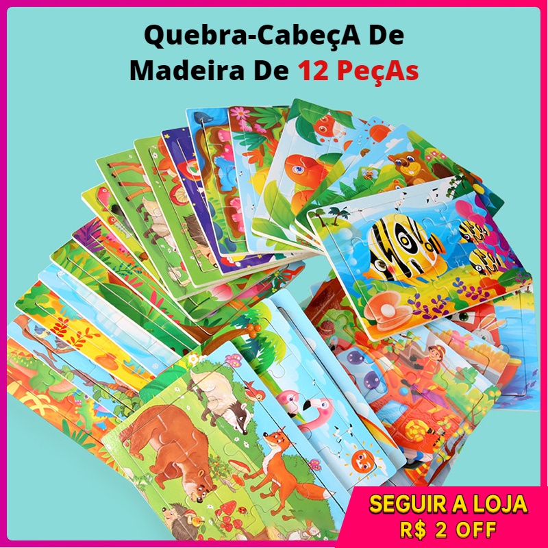 Quebra-cabeça infantil de madeira 12 peças para crianças de 3 a 6 anos ...