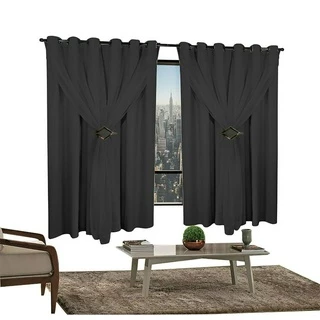 Cortina Corta Luz 2,00m X 1,80m 100% Blackout Com Voil Preto