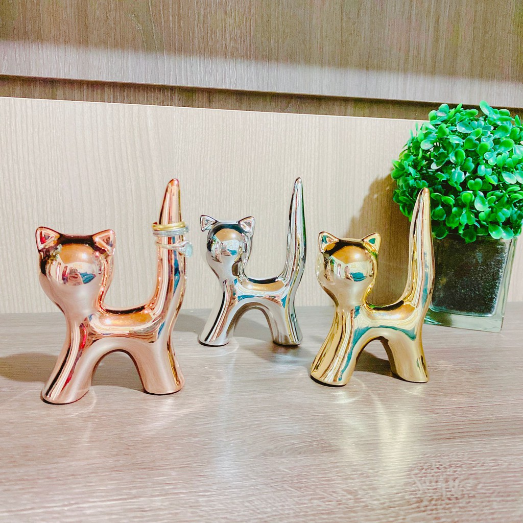 Enfeite Gato Gatinho de Cerâmica Porta Anel Metalizado Rose Gold ou ...