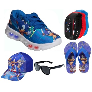 Tenis Masculino De Led Sonic Personagem Luzinha + Chinelo Cor