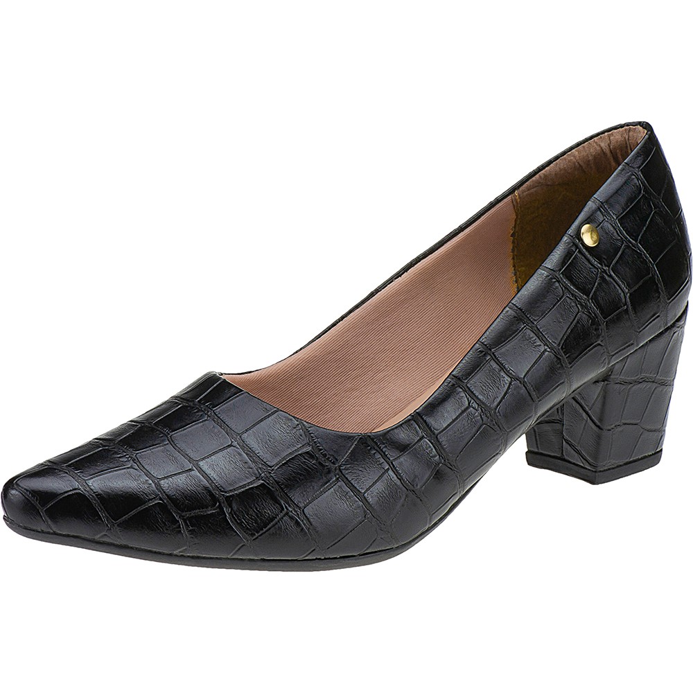 Sapato Scarpin Feminino Fechado Bico Fino Festa Preto Moda Confortável ...