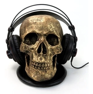 Cranio Caveira Esqueleto Suporte Headset Ou Fone De Ouvido Ouro Envelhecido