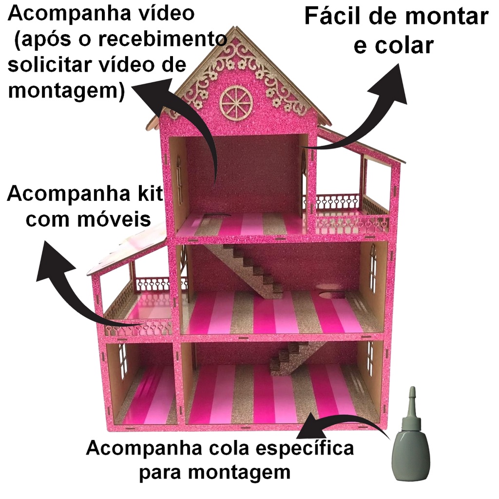 Casinha De Boneca Decorativa Adesivada Com 36 Mini Moveis | Shopee Brasil