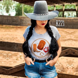 Blusa T Shirt Cinza Acessorios Country Bota Chapeu Da Cowgirl K221