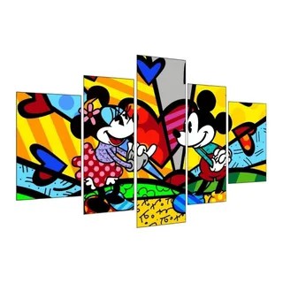 conjunto de Quadro Para Sala Quarto 5 Peças Romero Brito Mickey Minie Top 3 Move = 1465