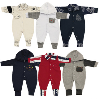 Kit 6 Peças Macacão Bordado Bebe 100% Algodão Menino Vira Pé