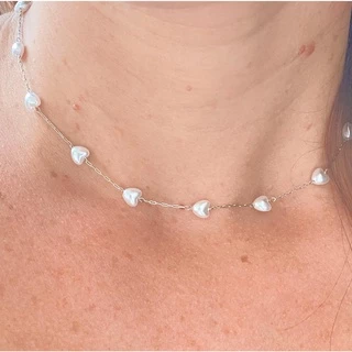 Choker Pérolas em Coração em Aço Inox Antialérgico