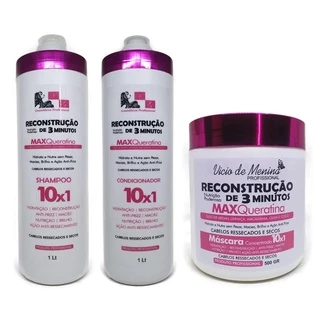 Kit Reconstrução Capilar Profissional 10 Em 1 Com Máscara Reconstrutora 3 Minutos Max Queratina