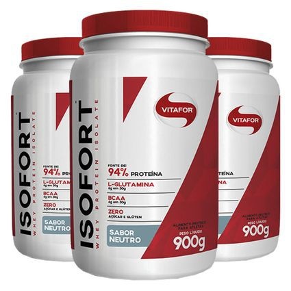 kit com 3 unidades isofort 900g proteína pura sem sabor – whey protein isolado – vitafor