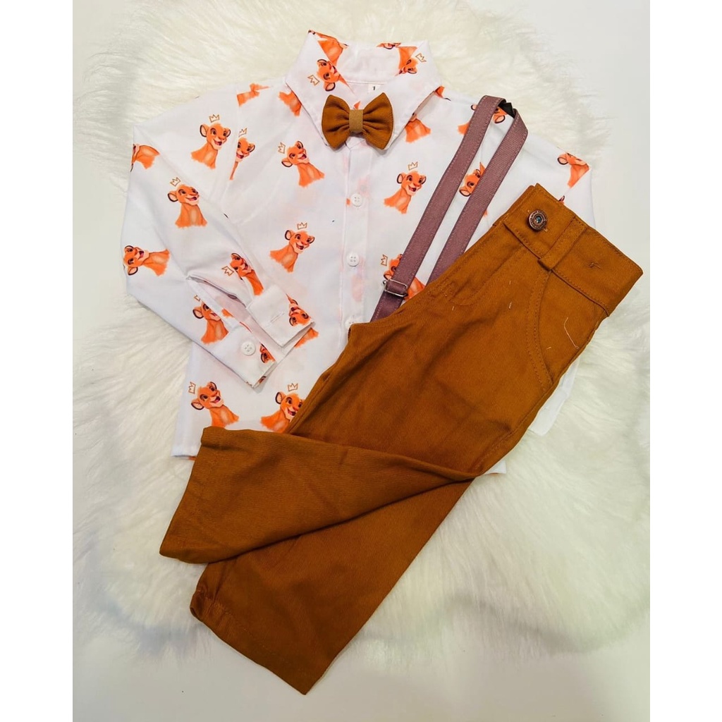 Conjunto Menino Luxo Manga Longa Rei Leão Simba+ Calça+ Suspensorio ...