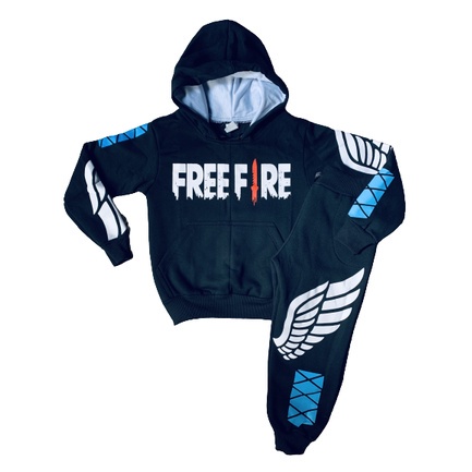 Conjunto Moletom Free Fire Infantil Juvenil Peluciado Preto