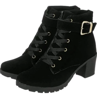 Botinha Nobuck Coturno Cano Curto Detalhe Em Fivela Moda Feminino