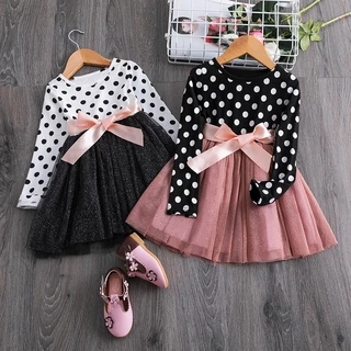 WFRV Baby Girls Dress Autumn Winter Polka Dot Dress Long Sleeves Children Clothing Vestidos Kids Dresses For Girls