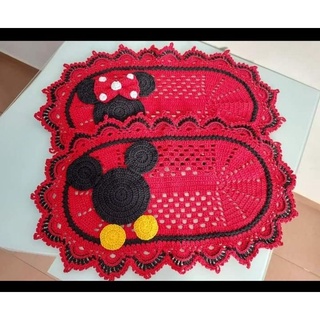 Jogo de Tapetes de crochê em barbante Minnie e Mickey