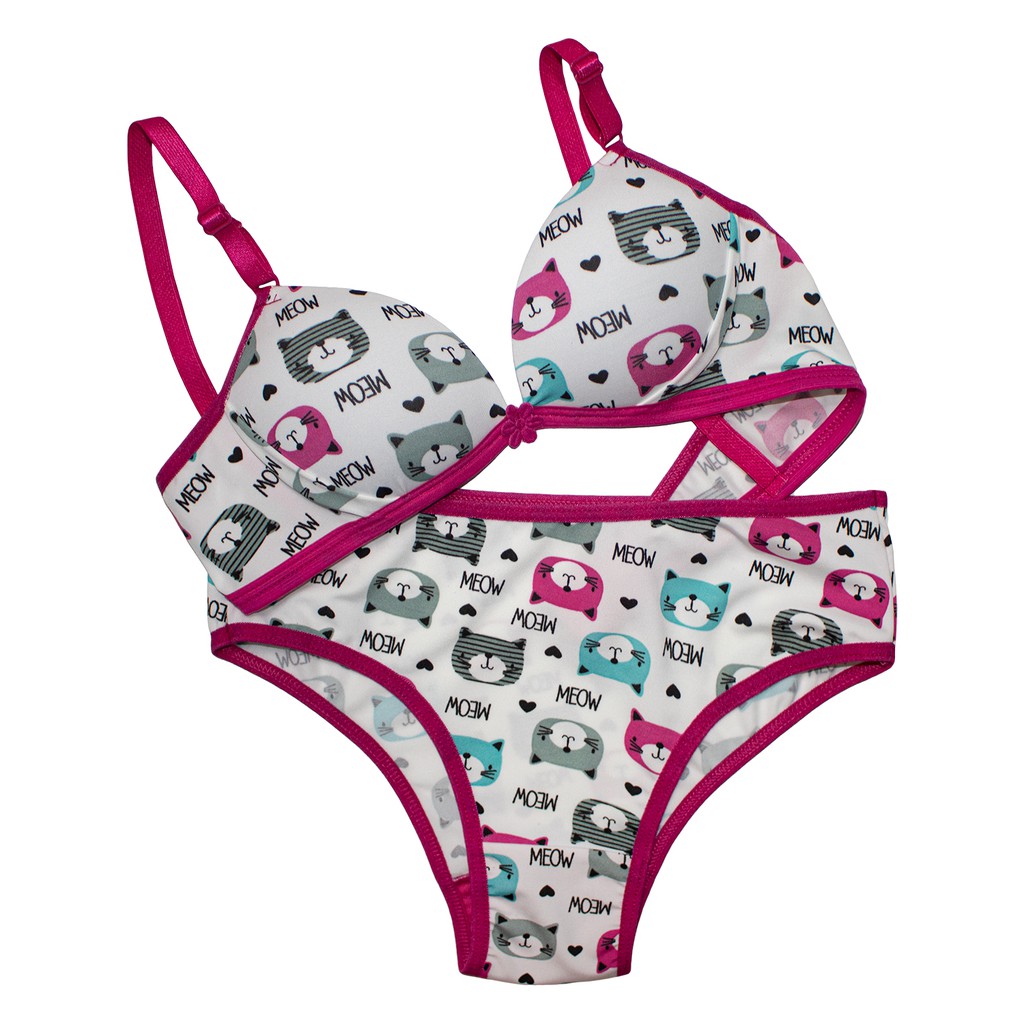 Kit 3 conjunto menina moça com bojo lingerie infantil