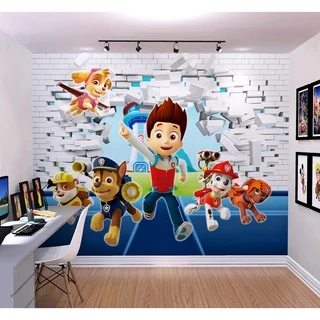 Papel de Parede Patrulha Canina 3D Para Decoração de Quarto Infantil de Menino e Menina