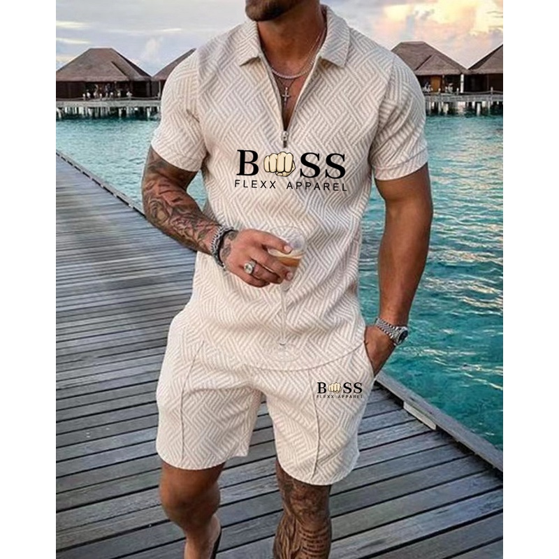 Traje De Verão Masculino De Algodão Cor Lisa Manga Curta Camisa E Shorts Com Zíper Conjunto Para Homens Casual Streetwear 2-Peças 2022