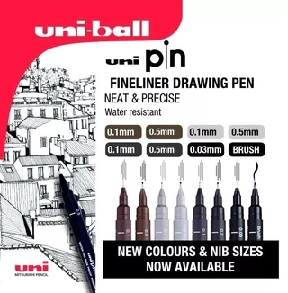 Caneta Nanquim Uni Pin Uni-ball Kit C/ 8 Novas Cores