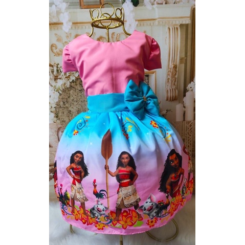 Vestido De Luxo Temático Infantil Moana Azul