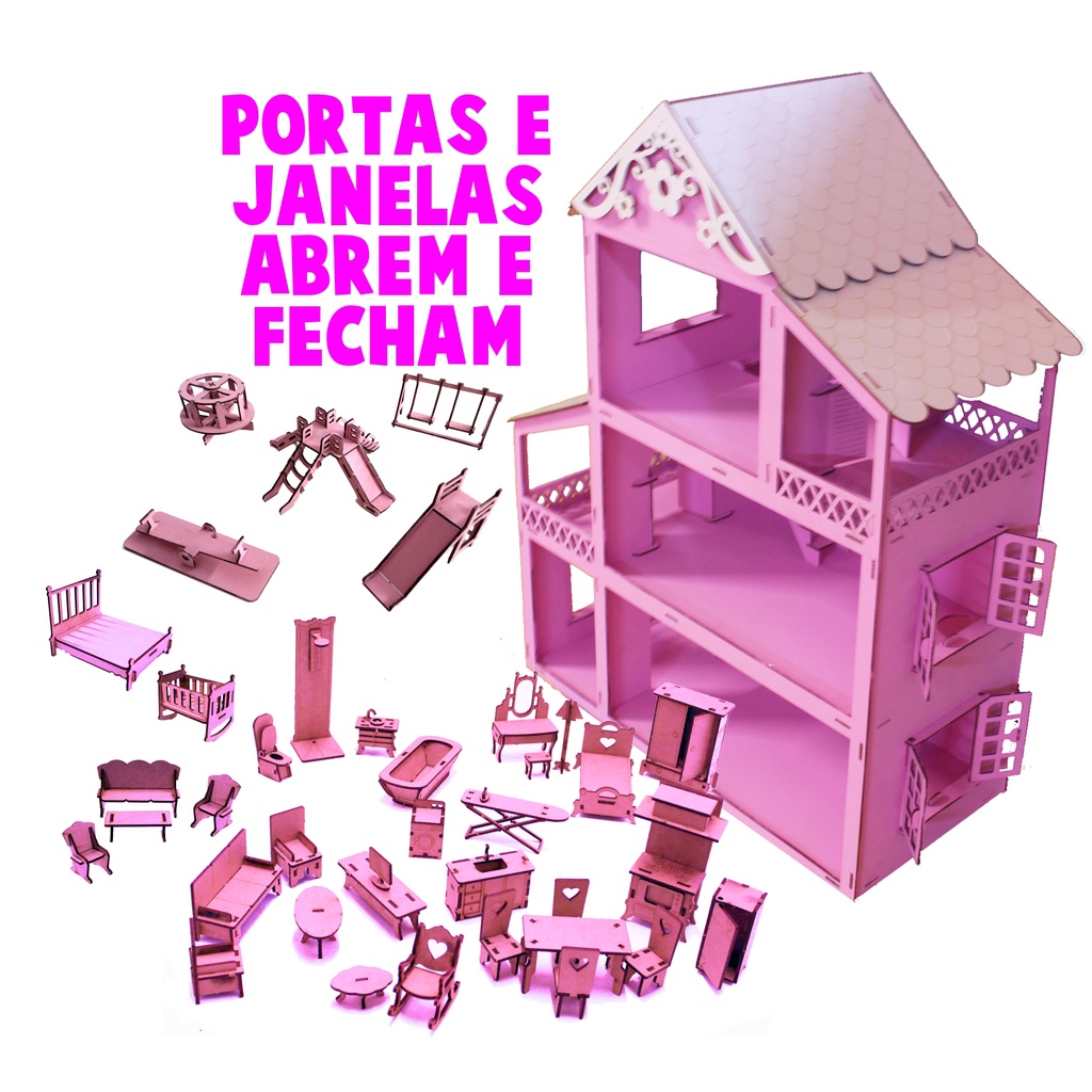 Casa casinha de boneca crua MDF Madeira para bonecas Polly Poli Polli  Pocket Lol Surprise Anime Funko