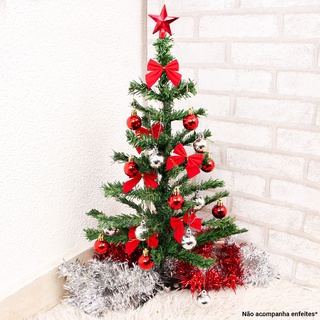 Arvore de natal decorada luxo 1,50M + kit de 45 enfeites vermelha E dourada  no Shoptime