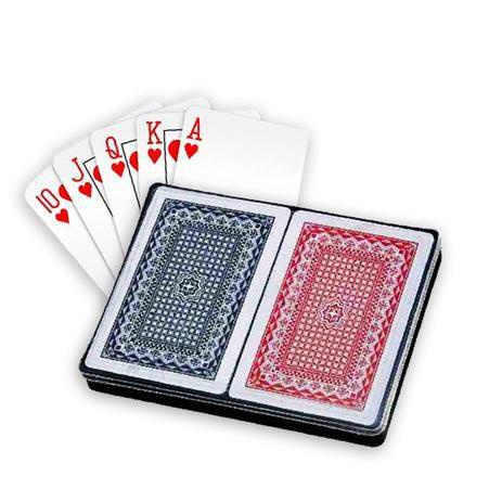 02 Jogos Cartas Baralho Plástico Estojo Lata Tranca Buraco