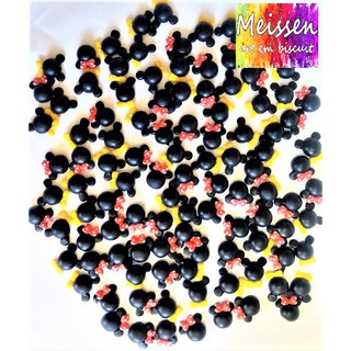 25 Apliques em Biscuit Mickey e Minnie Lembrancinha Laço