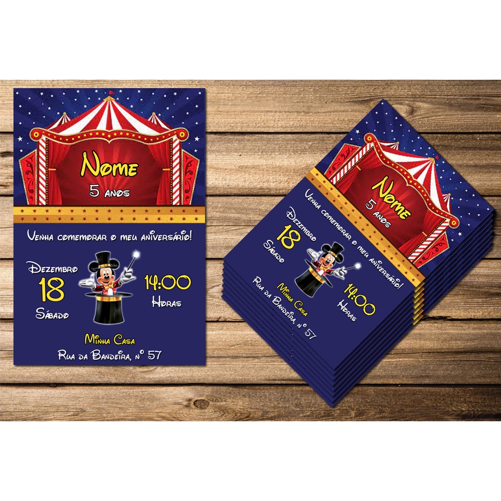 10 convites de aniversário personalizado Circo do Mickey #3 | Shopee Brasil