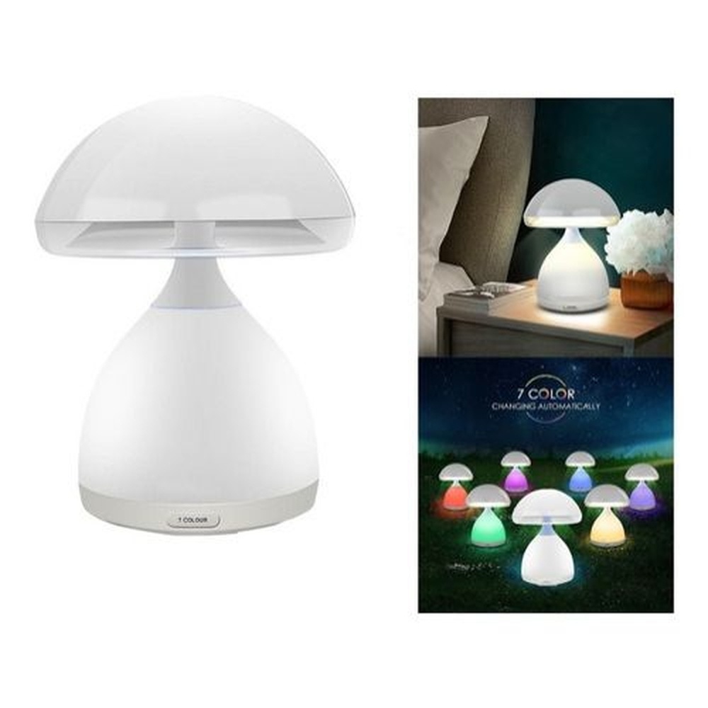 Abajur Luminaria Cogumelo LED 7 Cores Mesa Recarregável