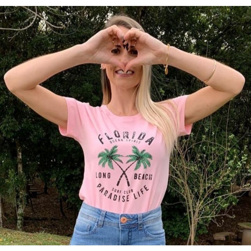 Camiseta Feminina de Algodão Estampada Pink