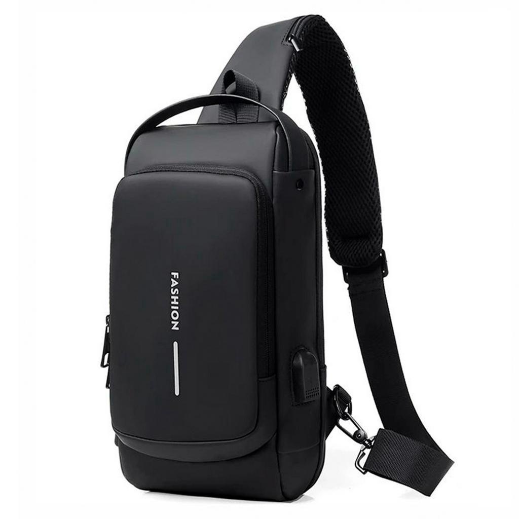Homens Mochila Multifuncional USB Para O Peito Ombro Da Motocicleta Viagem Mensageiro Macho