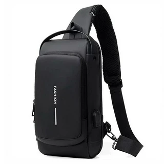 Homens Mochila Multifuncional USB Para O Peito Ombro Da Motocicleta Viagem Mensageiro Macho