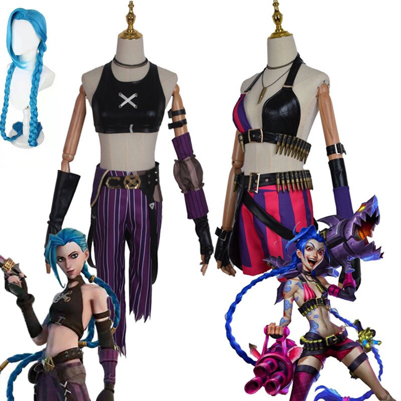 League Of Legends Jinx Cosplay Jogo Lol Pow Mulheres Sexy Festa Top Calças Conjunto Completo