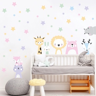 Adesivos de Parede Animais Bichinhos Estrelas Coloridos Quarto de bebê decoração