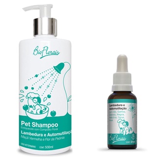 Combo tratamento floral para cachorro: Kit banho Shampoo e Floral veterinário Lambedura e Automutilação Bio Florais Pet