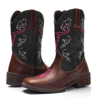 Bota Texana Country Infantil Texas Gold de Couro Cara de Boi