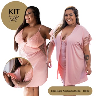 Camisola de Amamentação com Robe Hobby Camisola Maternidade para Amamentar  com Roupão