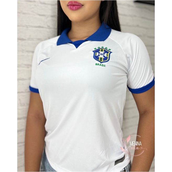 Camiseta Feminina da Seleção Brasileira Brasil Branco, Azul Escuro, Preto 2022 +Frete Grátis, ENVIO IMEDIATO.
