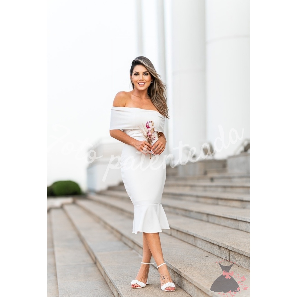 Vestido branco best sale midi para batizado