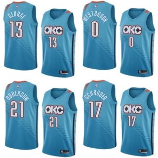 Nova Camisa Da Nba Thunder George Schroder Roberson Westbrook Clássico De Basquete Colete Esportivo Azul Cidade Edição a